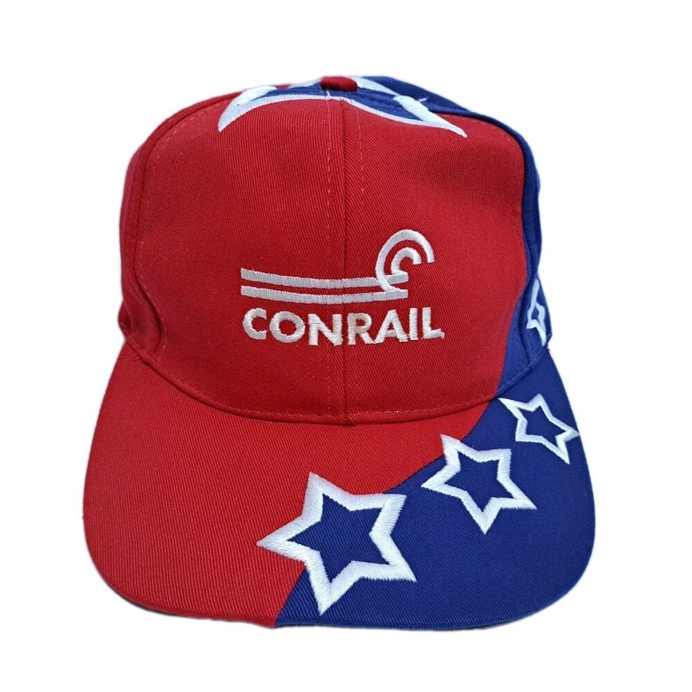 Conrail Patriotic USA Stars 4th July Red White Blue Hat Cap Trains Retro Vintage